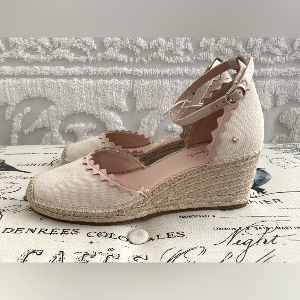 kate spade Pink and Cream Espadrille Wedge Sandals